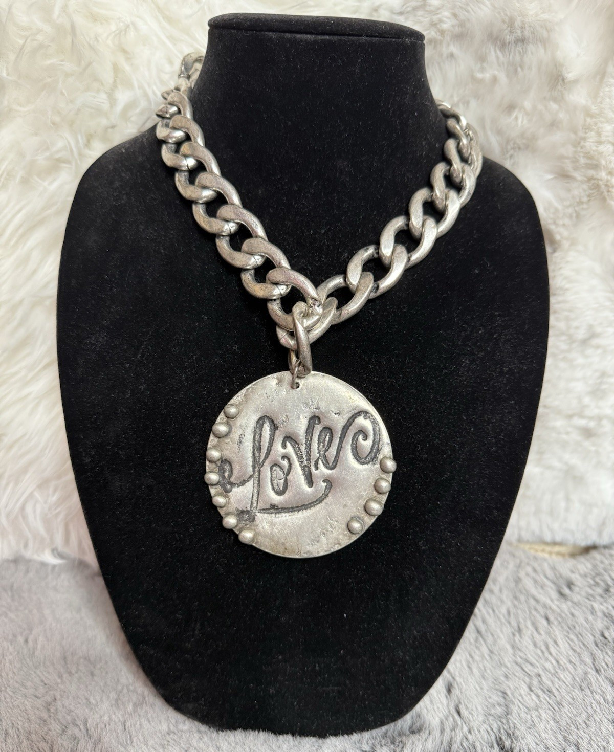 Boho hippie Love handmade Necklace Engraved Charm Pendant Art by Amy