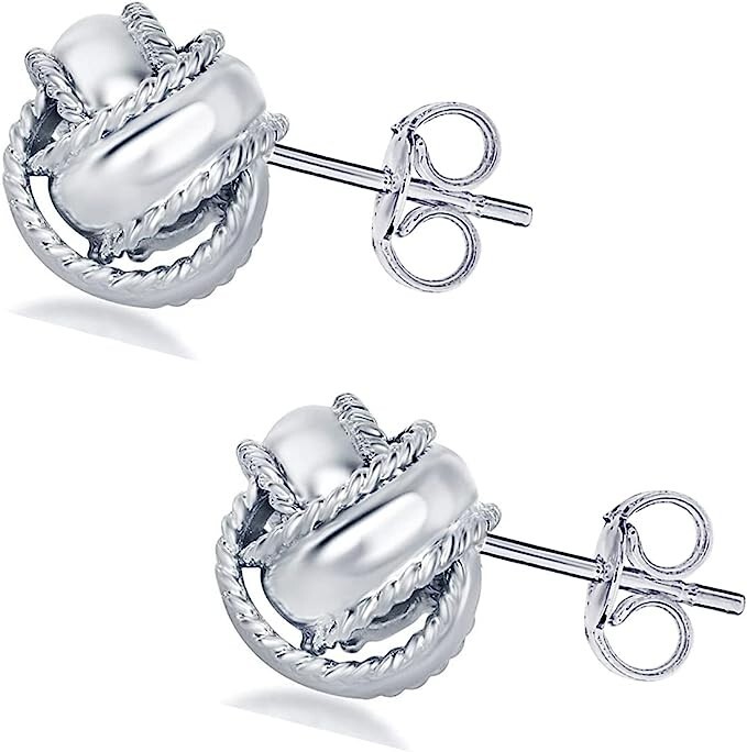 925 Solid Sterling Silver 10MM Love Knot Stud Earrings For Women and Girls
