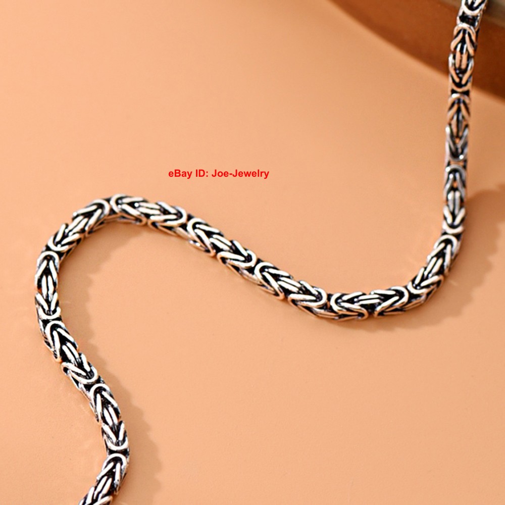 Pure 925 Sterling Silver Bracelet 2.5mm Byzantine Link Chain Bracelet 6.7-8.3″L