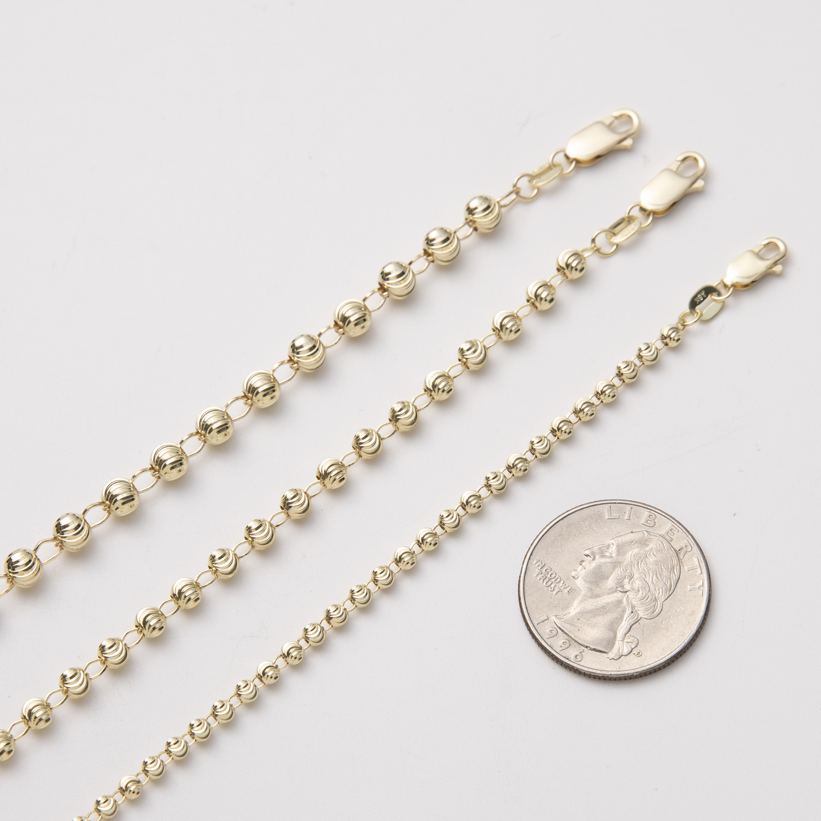 Moon Cut Ball Bead Chain Bracelet Real 10K Yellow Gold