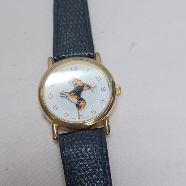 Unisex Analog Wristwatch Horse Dial Gold Case Blue Leather Strap