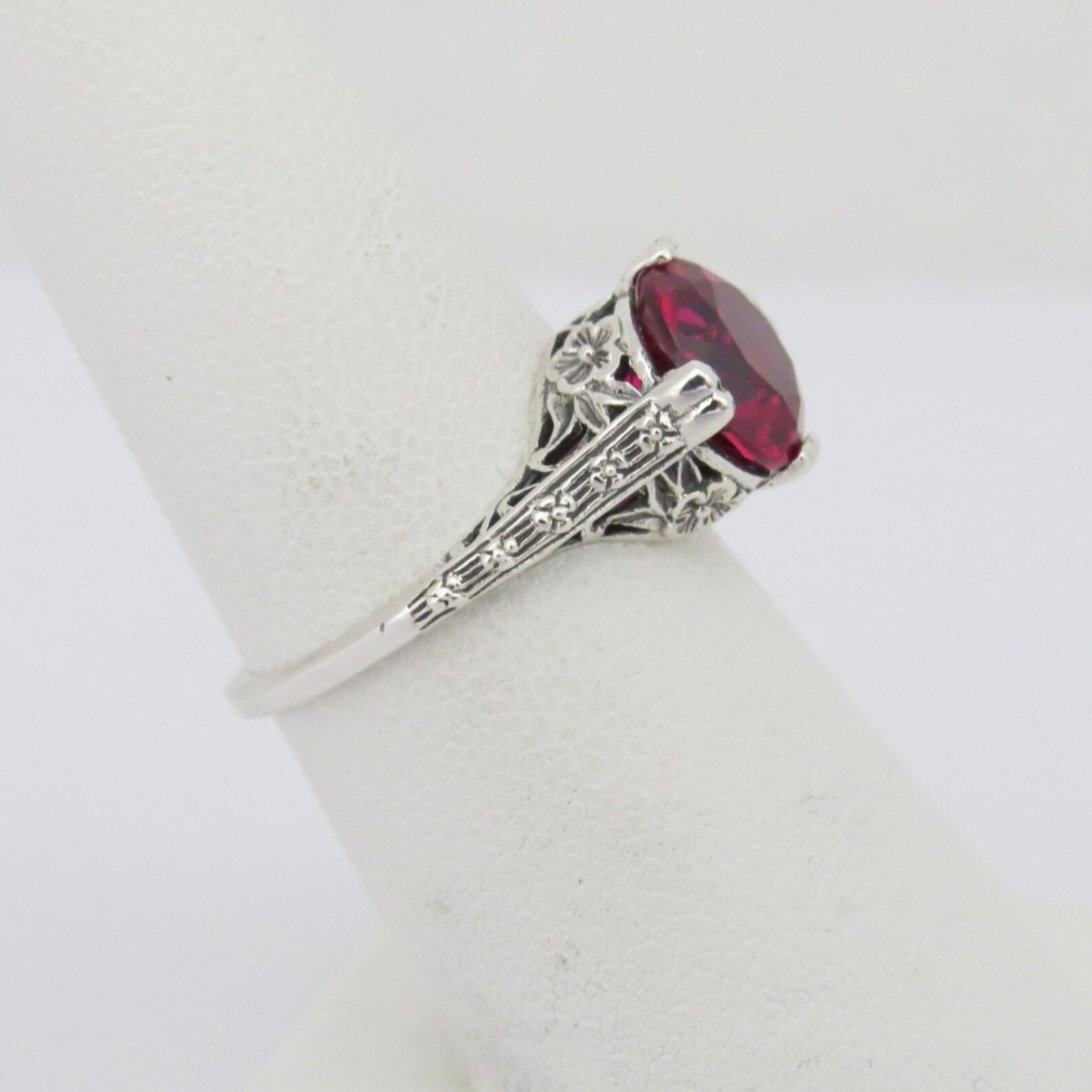 3.00 Ct Round Cut Natural Ruby Diamond Engagement Ring 14K Solid White Gold 6