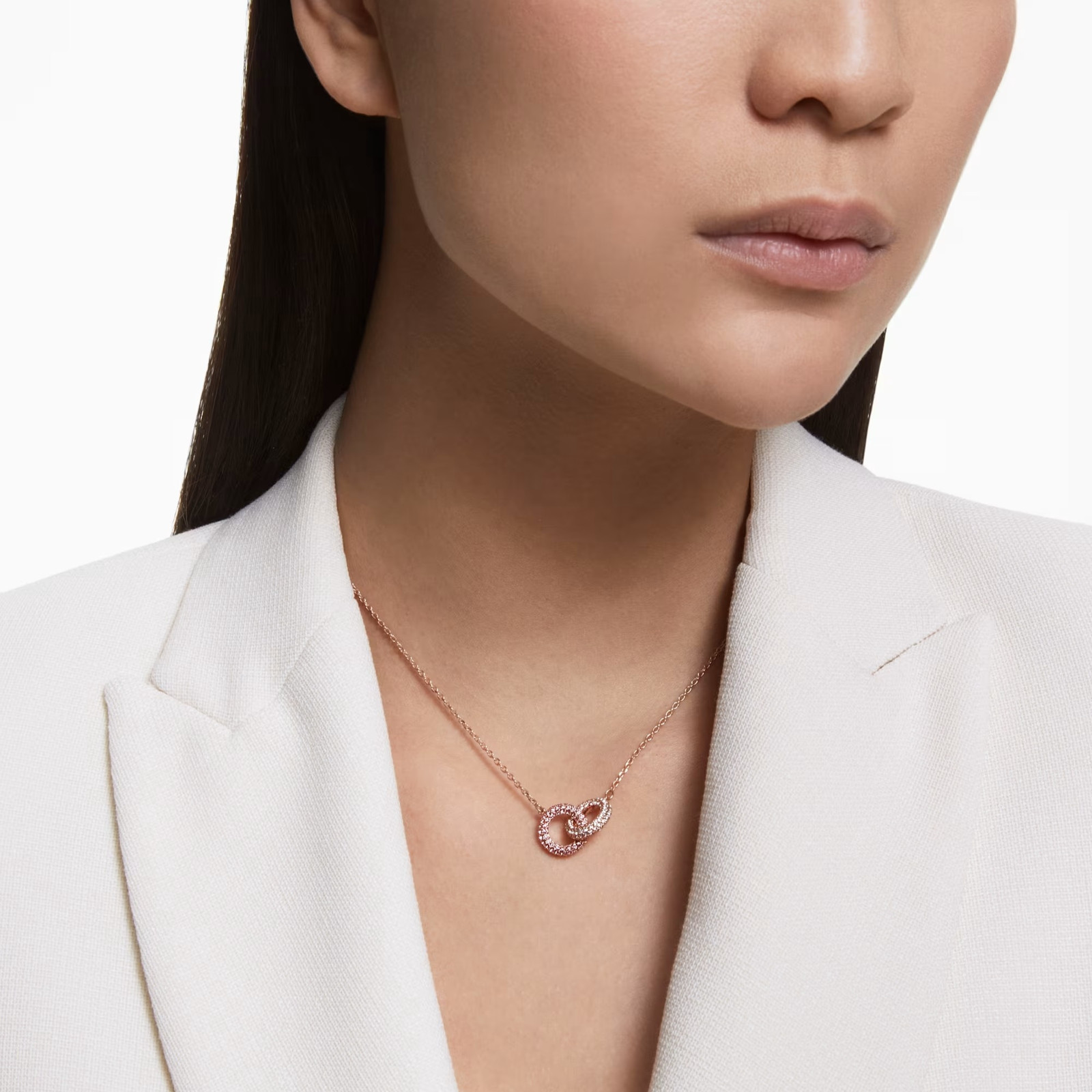 Dextera Pink Rose Gold Tone Plated Necklace Intertwined Circles New