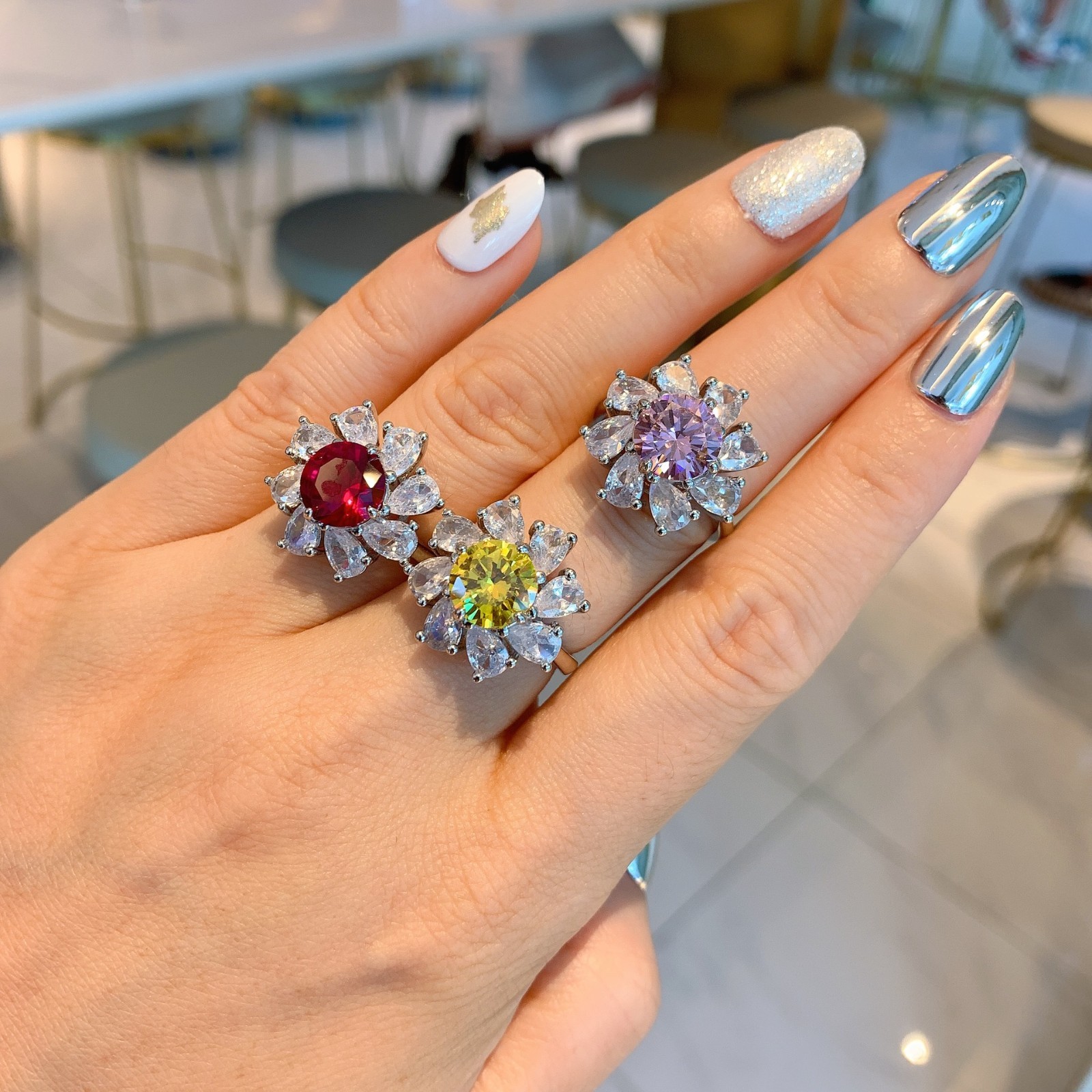 Pink Ring, Instagram-Style Red Corundum Ring, Gold-Toned Band