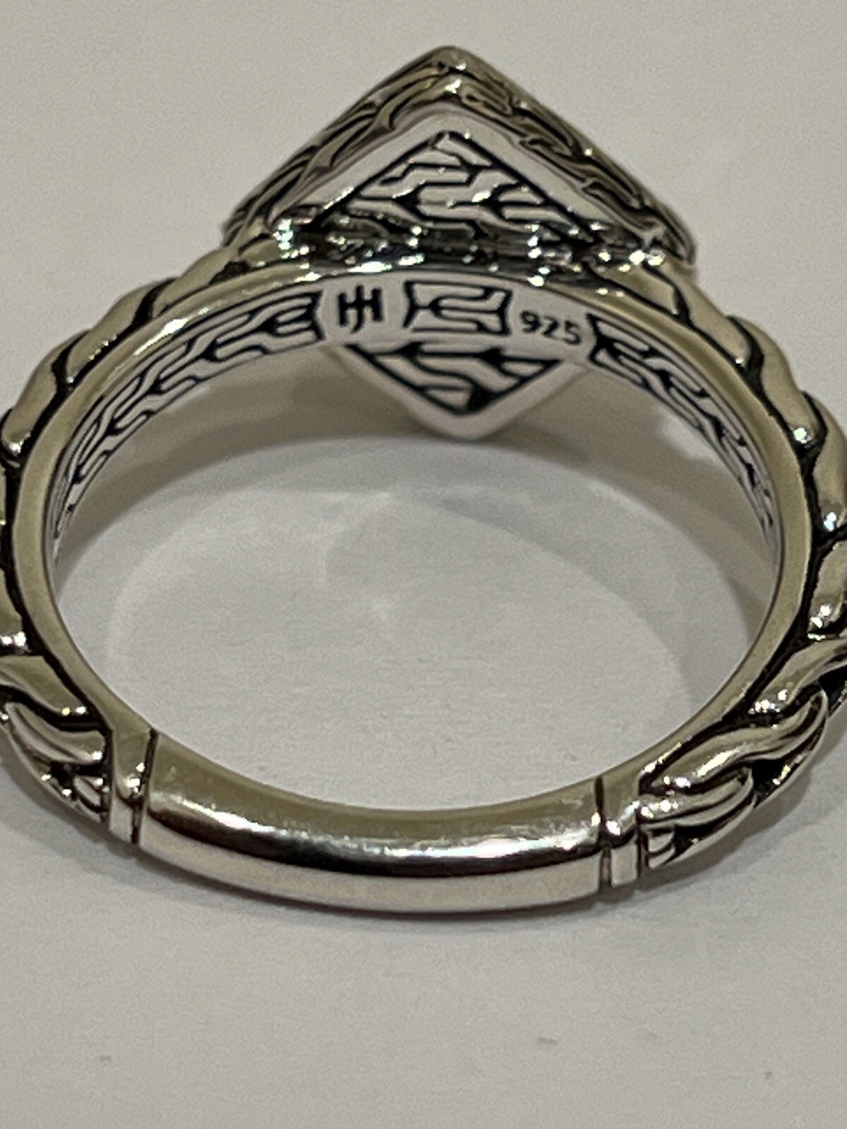 JH Sterling Silver Classic Chain Hammered & Dome Ring Size 7 (2 Rings)