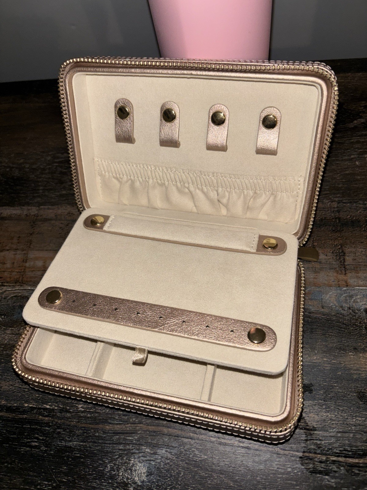 NEW Wolf Jewelry Zip Case Rose Gold