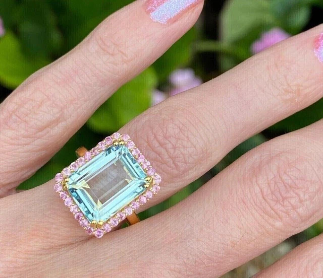 2.50Ct Emerald Cut Lab-Created Aquamarine Engagement Ring 14K Yellow Gold Plated