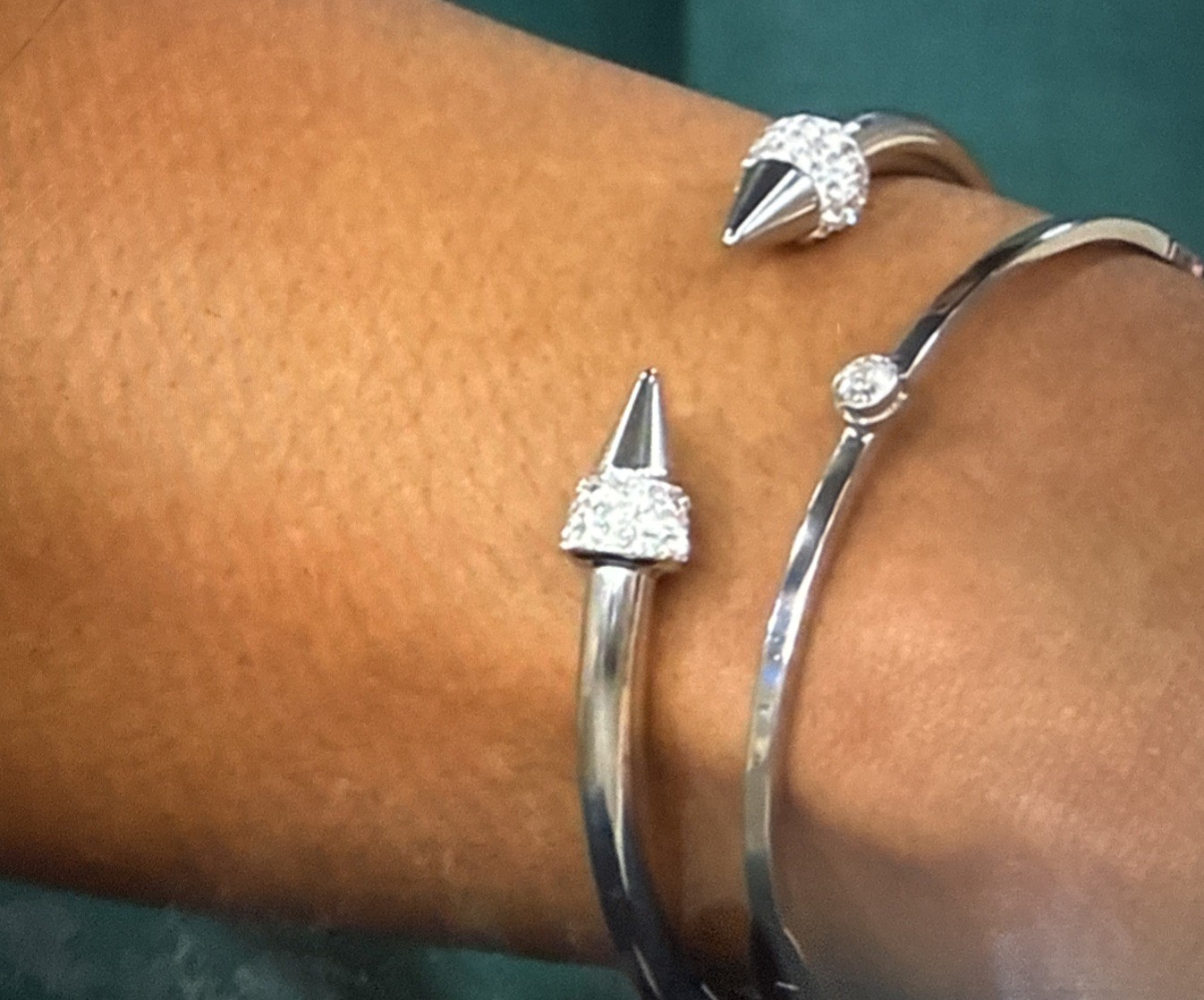 Bracelet Silver Bangle Cuff Hinged 2 Pc Crystal Accent Medium 7 New Gift Box