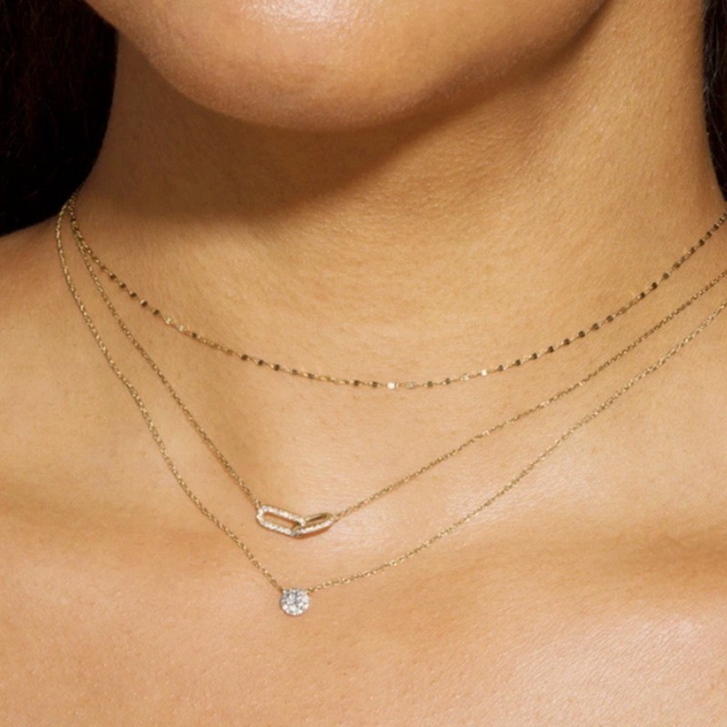Gold Plated 925 Sterling Silver CZ Interlocking Link Necklace for Women