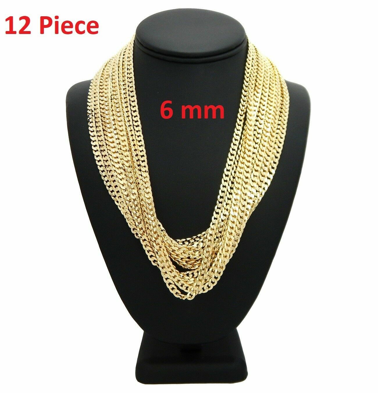12 Piece 6mm 24″ inch Concave Cuban link Chain Necklace Gold Plated Wholesale