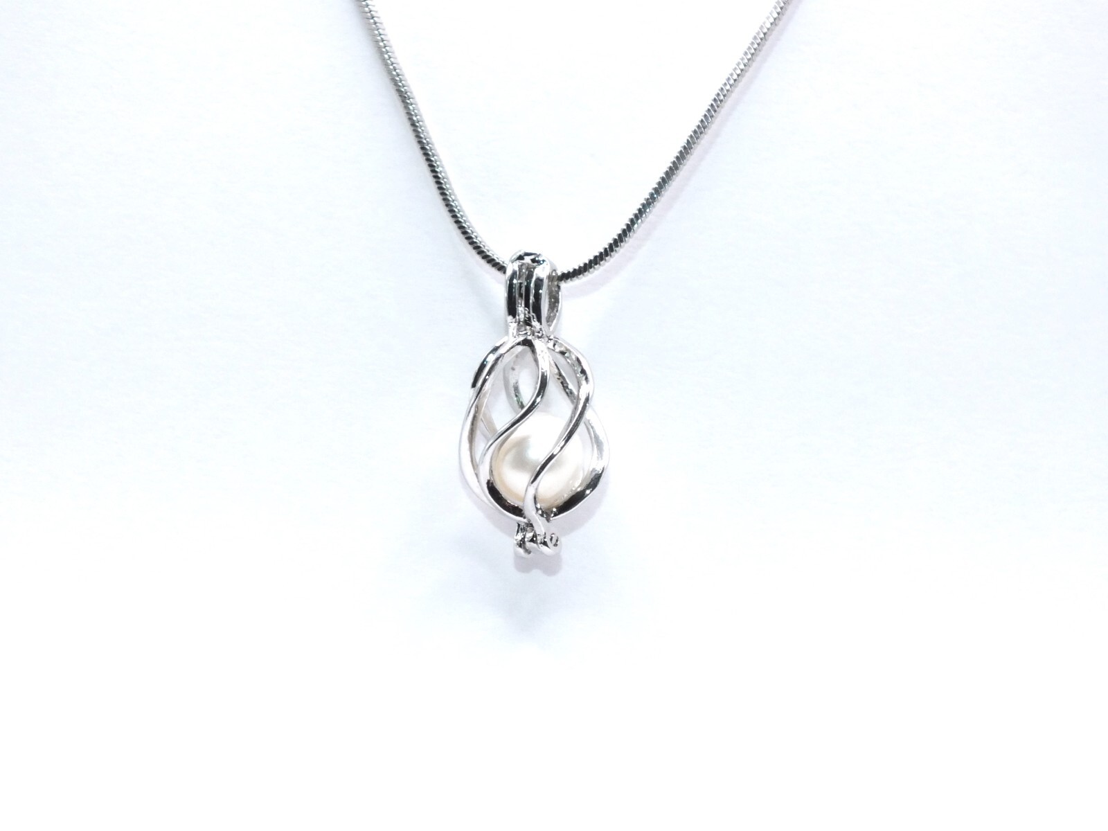 Silver Oval Basket Pearl Cage Charm Pendant Necklace – Crystal Bead Locket