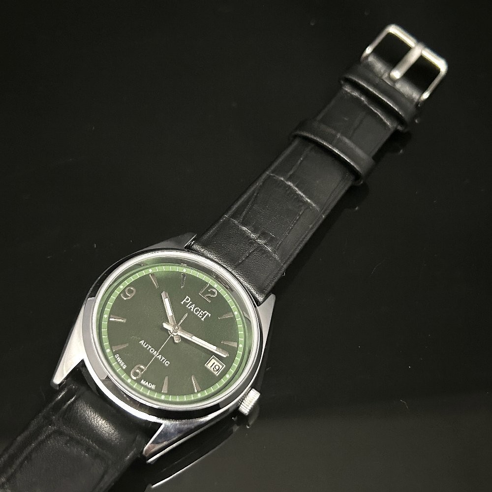 Piaget Vintage Automatic Watch Green Dial Unisex Crocodile Leather Strap