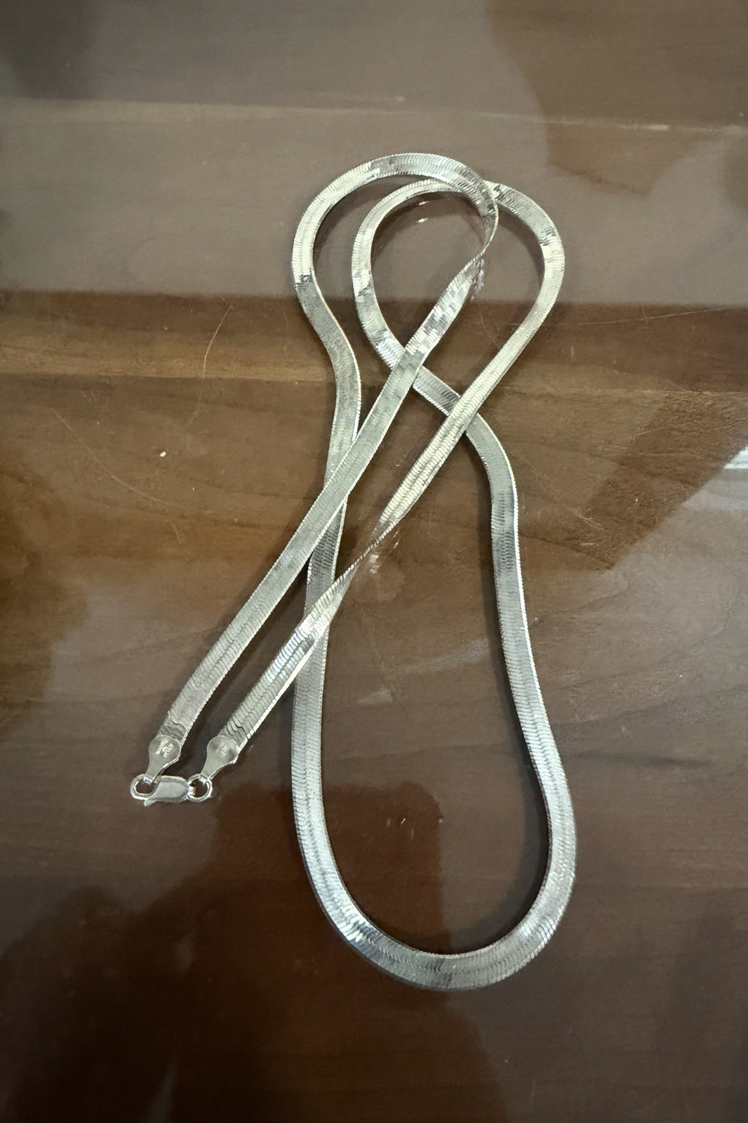 925 Sterling Silver Herringbone Chain Necklace. Made In Italy. L 30”