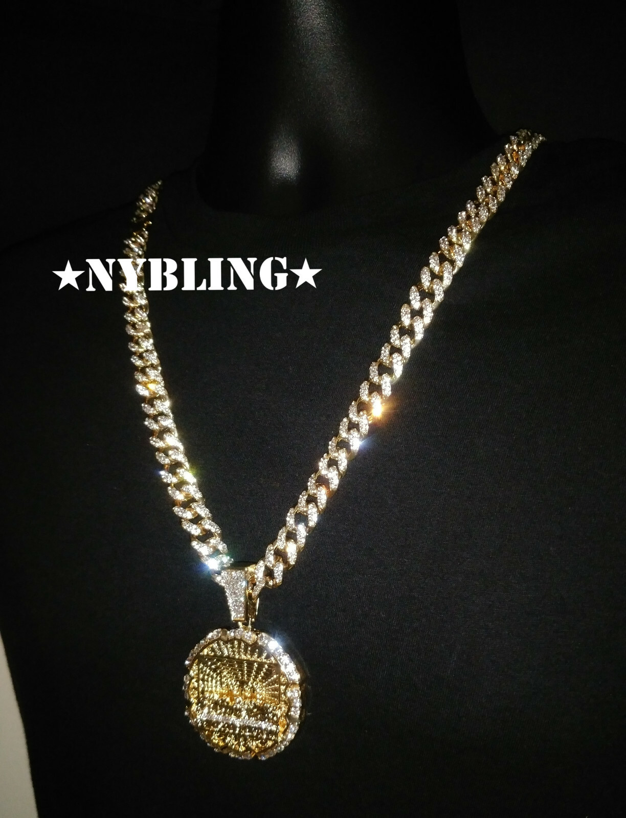 Iced 12MM Cuban Link Chain Necklace + XL Last Supper Pendant Plated CZ Jewelry