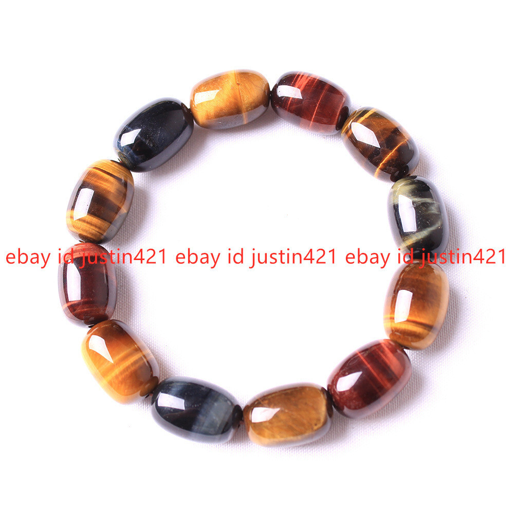 12x15mm Natural Color Tiger’s Eye Gemstone Barrel Stretch Bracelet 7.5″ AAA+
