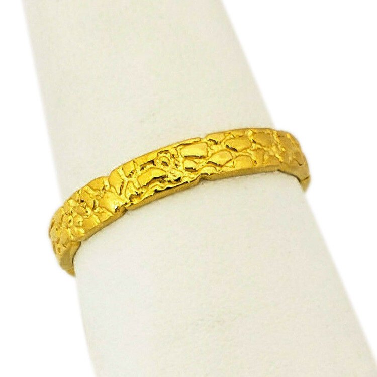 Solid 24K Yellow Gold Nugget Band, 3mm Gold Nugget Ring, Size 5 – 11