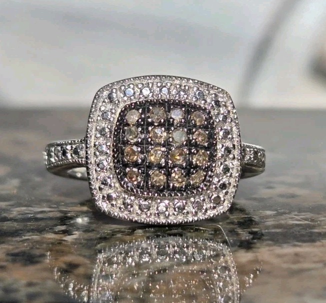 .20 CT Champagne Color Diamond Ring Sterling Silver .925 Cocktail Fancy Color I2