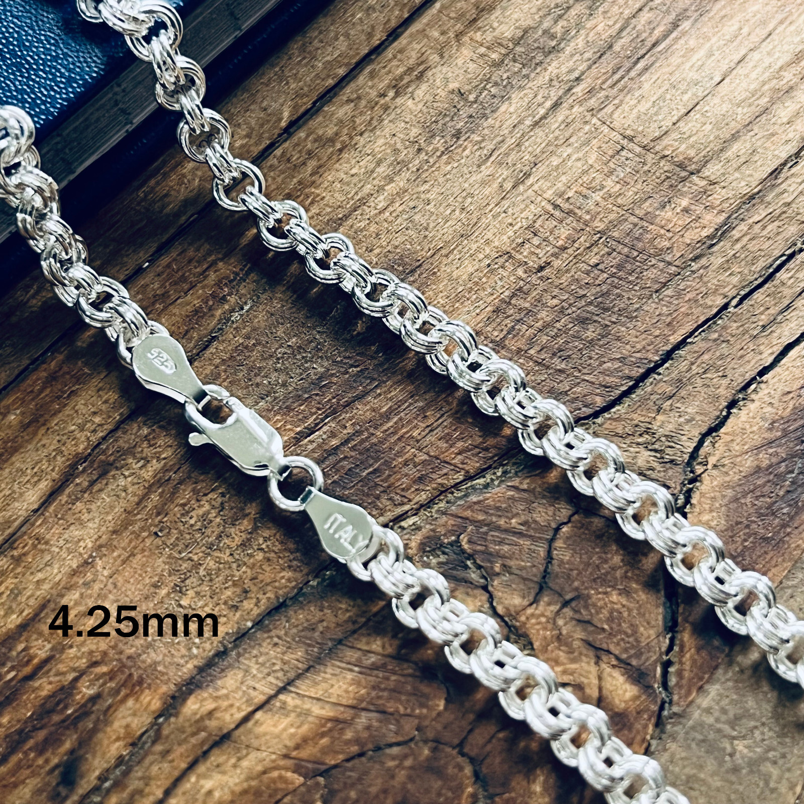 Real Solid 925 Sterling Silver Double Rolo Chain Necklace Made in Italy