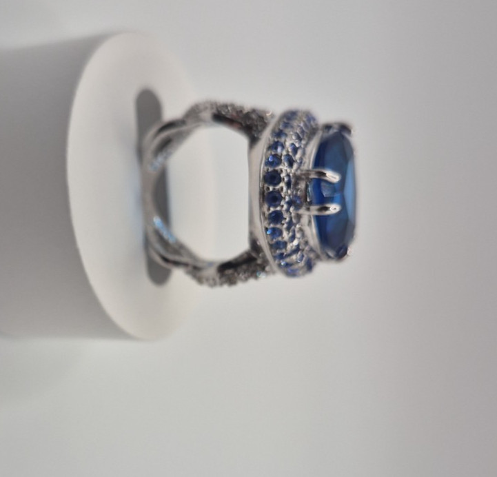 Dark Blue Silver Tone Multi Hue Glass Fashion Costume Ring Size 6 Heavy