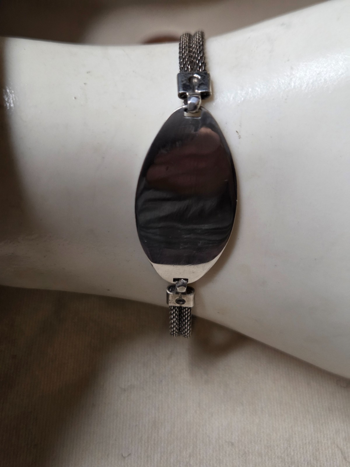 Vintage Bracelet Silver Sterling Identity 7 1/2” ID Pendant 8.2g Mesh Strap