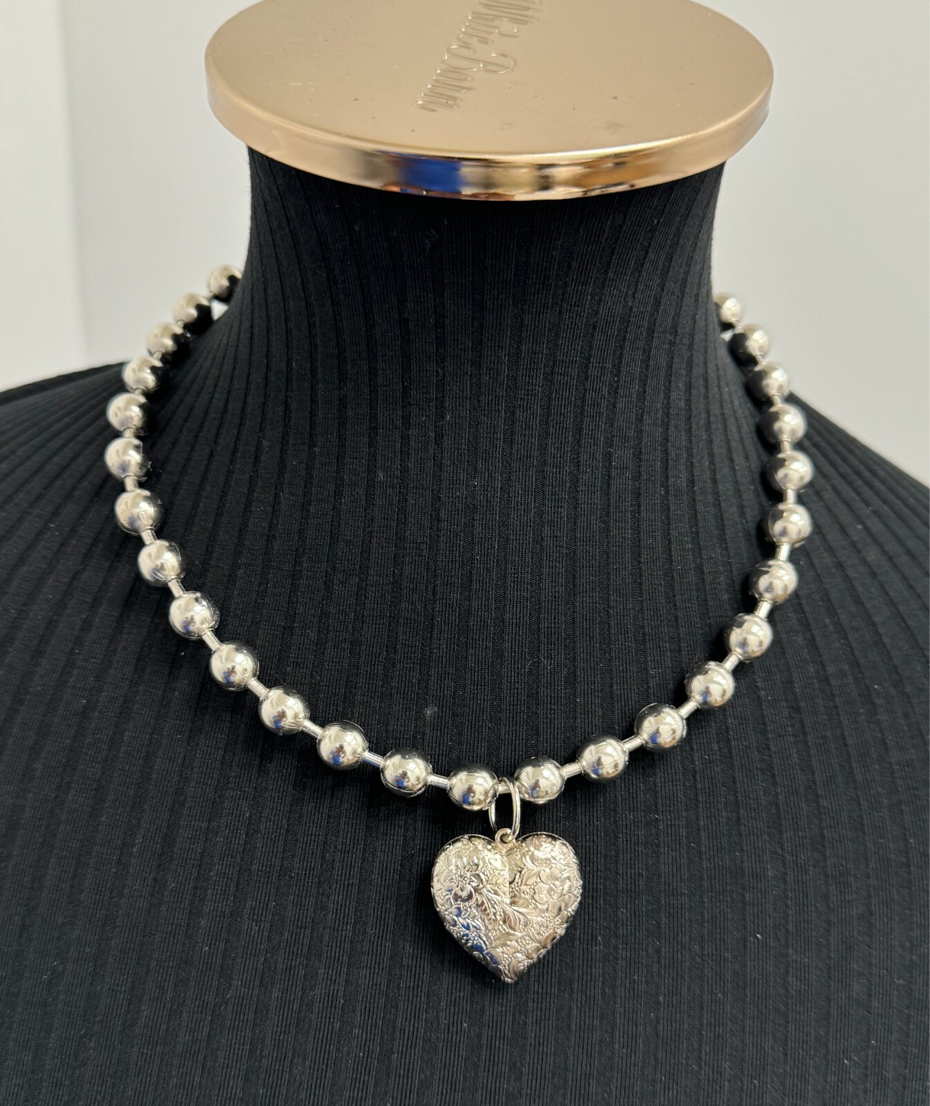 Large 10 mm Ball Chain Heart Pendant Necklace Punk Goth Choker Steel Chain