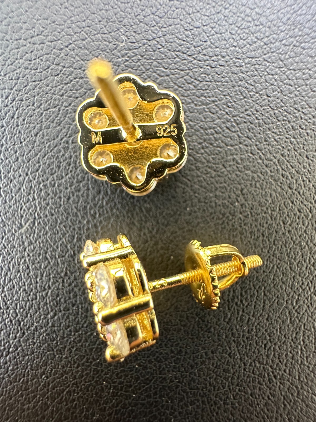 Moissanite Studs Iced Cluster Flower Set Earrings Real 14k Gold Over 925 Silver
