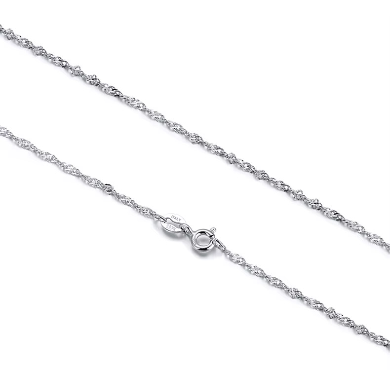 Solid 925 Sterling Silver Twisted Diamond Cut Snake Chain Singapore Necklace N7