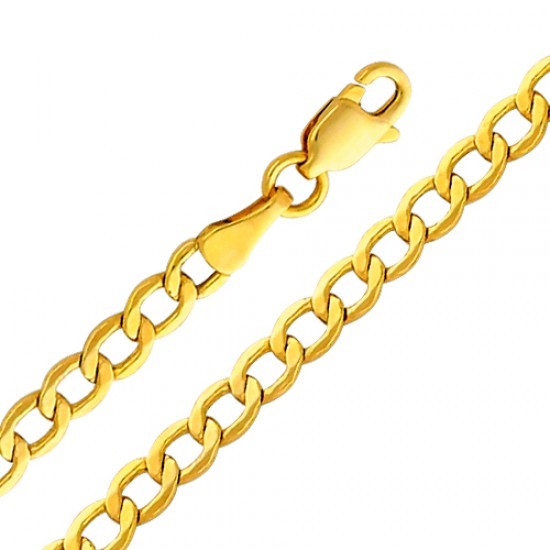Genuine Real 14k Yellow Gold 3.4mm Semi-Solid Cuban Chain 16 18 20 22 24 26 Inch