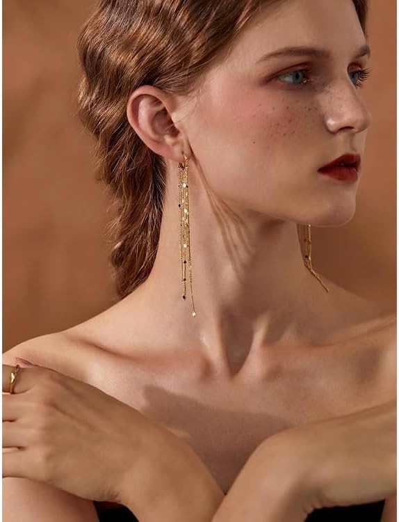 Long Tassel Dangle Drop Earrings for Woman Tassel Dangling Earrings 925 Silver