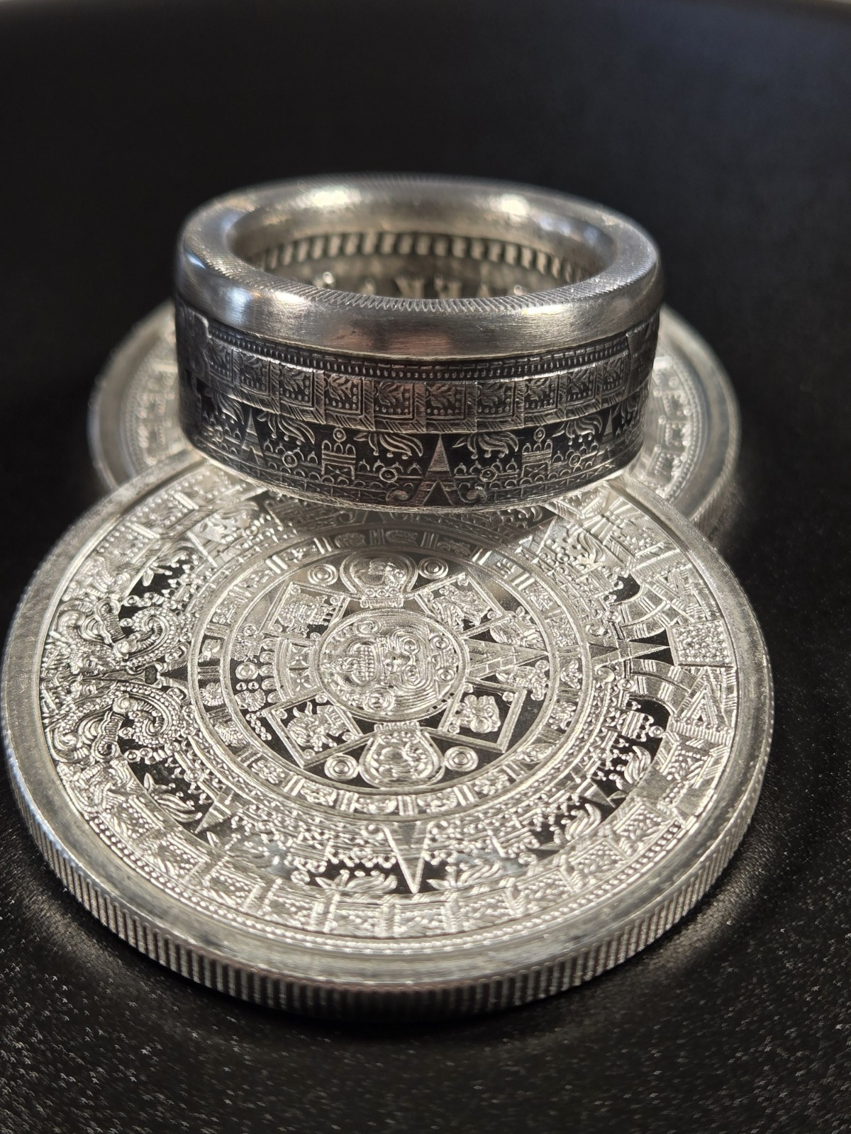 Aztec Calender .999 Pure Silver COIN RING Sz 9-14 Azteca Mayan 1 Troy Oz Coin