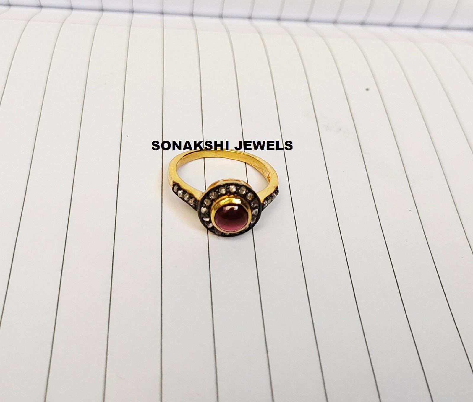 Vintage Ruby Diamond Ring: 925 Sterling Silver Handmade Design Ring