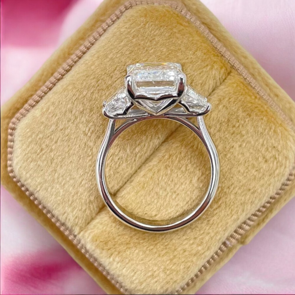 Diamond Ring Engagement Gold Lab Grown Emerald Cut IGI 14K White 6.80 Carat