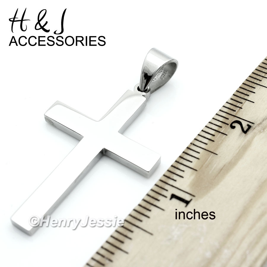 MEN Stainless Steel Silver Simple Plain Cross Pendant*P64- SIZE 2.0″x1.25″