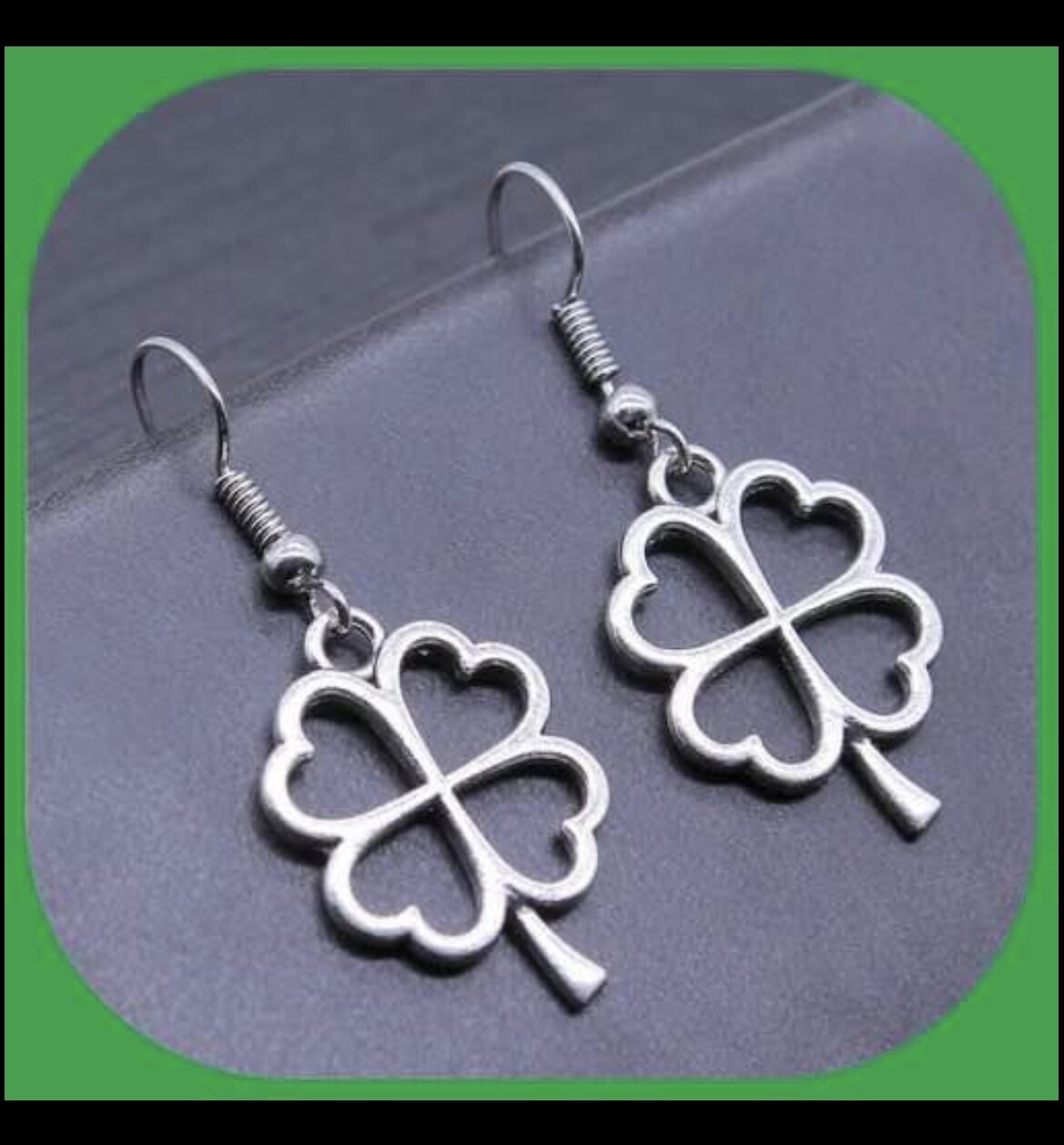 Heart Clover Leaf Shamrock ☘️ Silver Hook Earrings