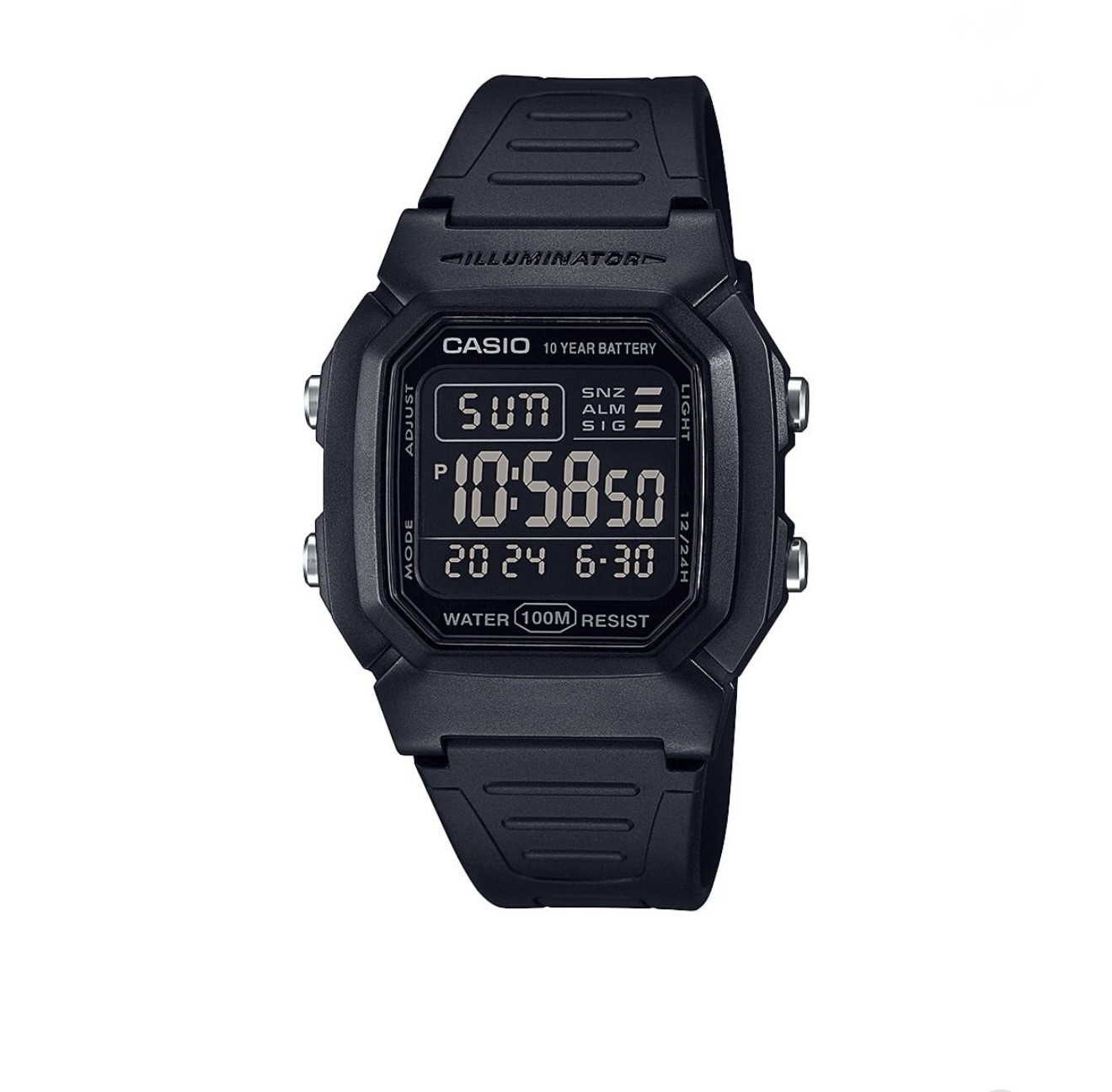 Casio W800H-1BV, Digital Watch, Resin Band, Stopwatch, Alarm, 10 Year Battery