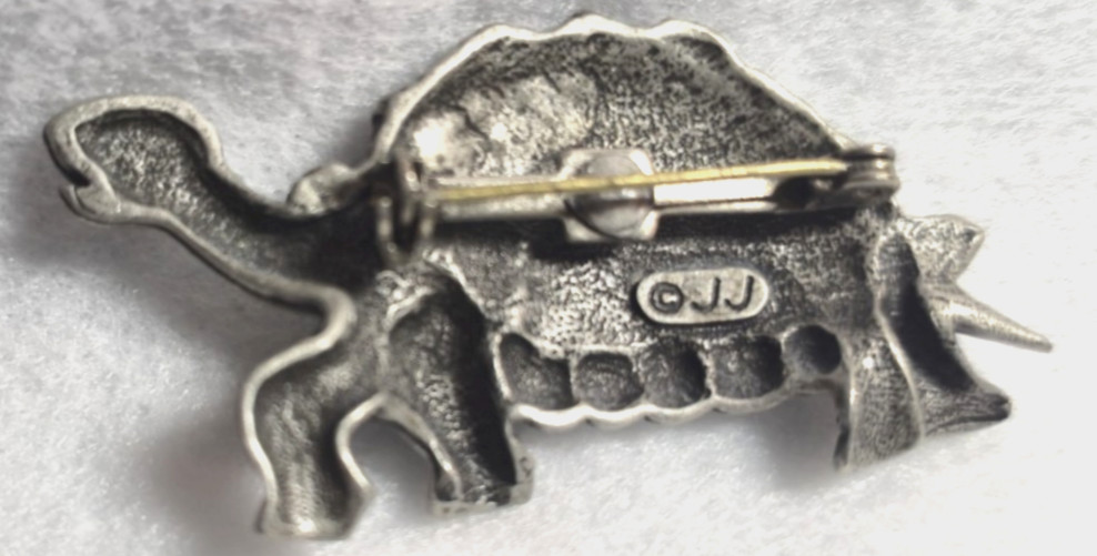 Vintage: Silver Pewter Tortoise Brooch Signed JJ