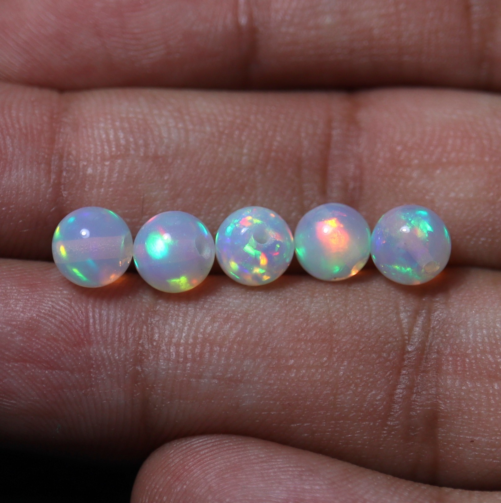 6.5MM Natural AAA Ethiopian Opal Red Green Fire Drilled Balls Sphere 5 Pcs Lot