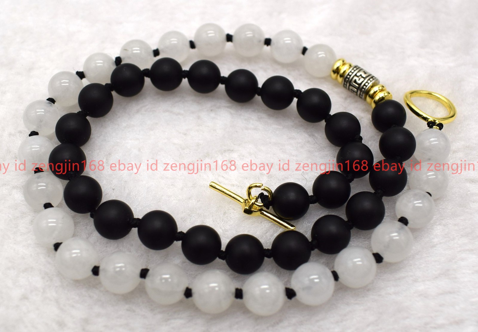 New Natural Black Matte Agate White Jade Gemstone Round Beaded Necklace 16-28in