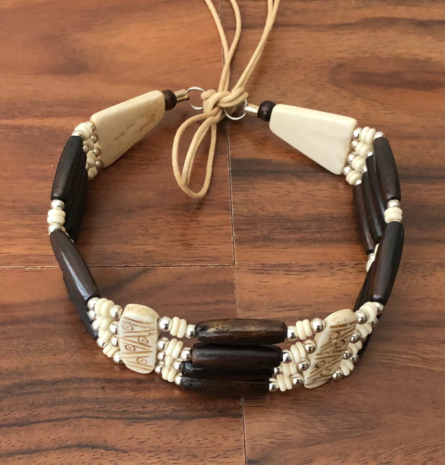 Native American Buffalo Bone Hairpipe Tribal Choker Traditional 4 Row Necklace