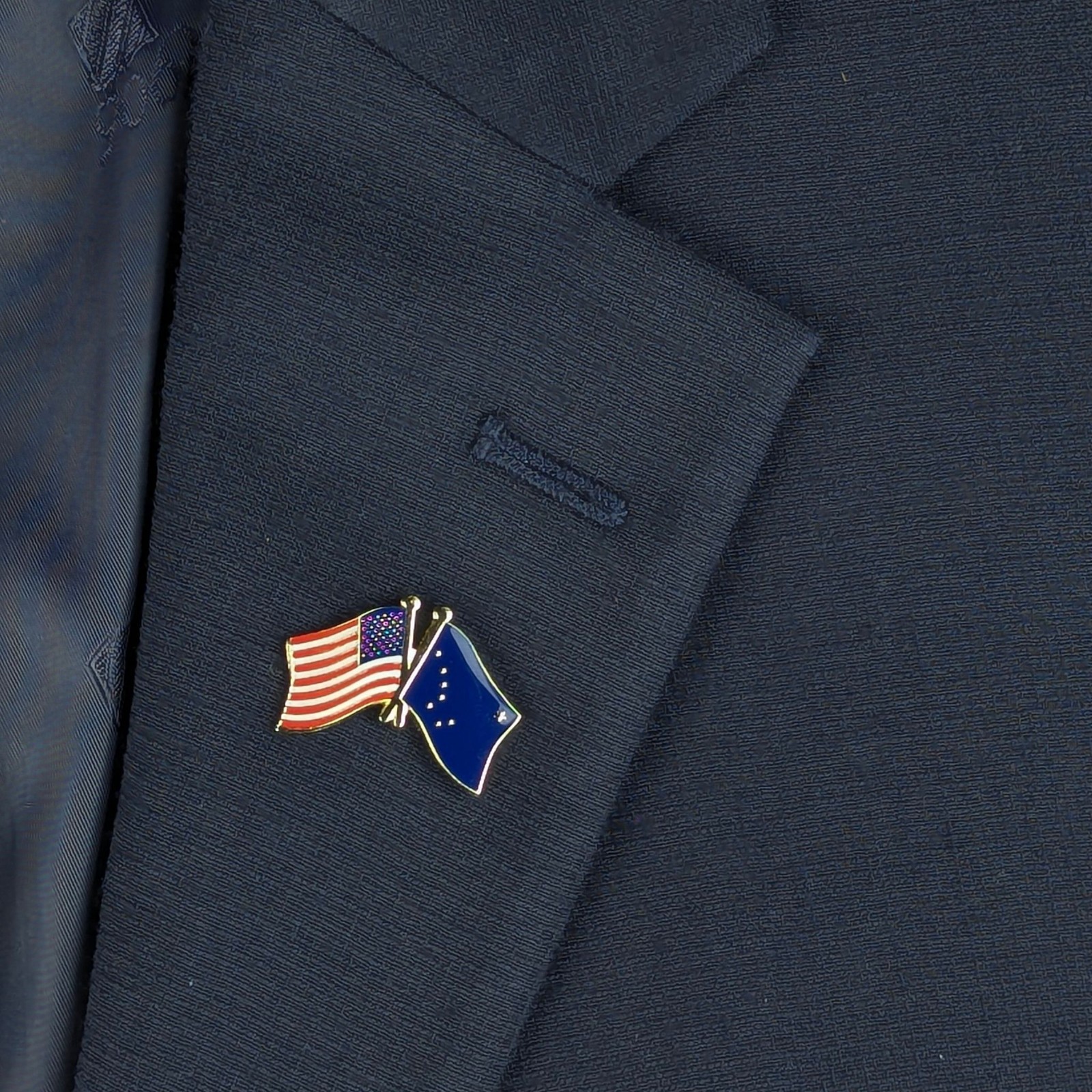 Alaska State Flag / American Flag Lapel Pin; Die-Struck Steel Alloy