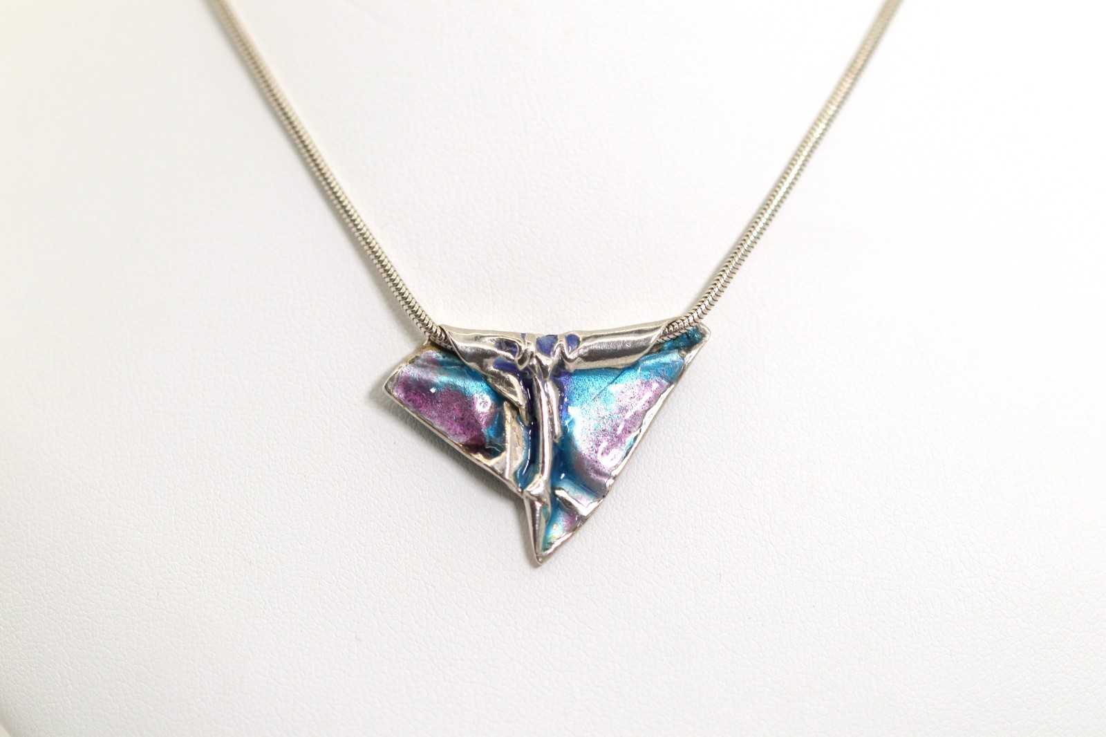 Sterling Silver 925 Necklace Snake Chain Anodised Abstract 1980, L: 38cm