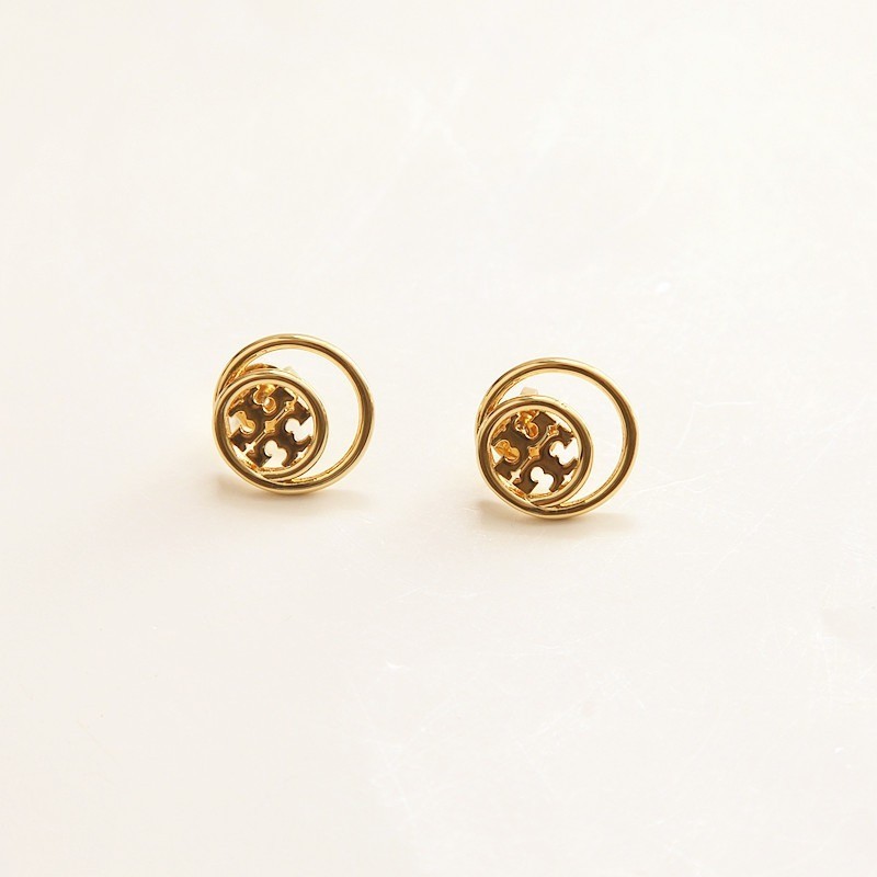 New Tory Golden Classic Double Circle Earring with Jewelry Pouch