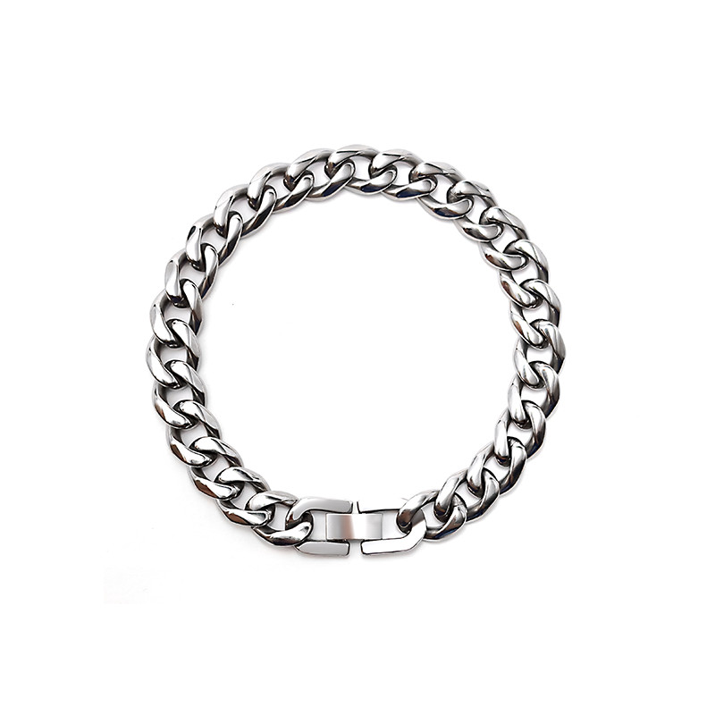 Men Hand Polished 10.5mm Pure Titanium Cuban Chain Bracelet NO Allergic No Rust