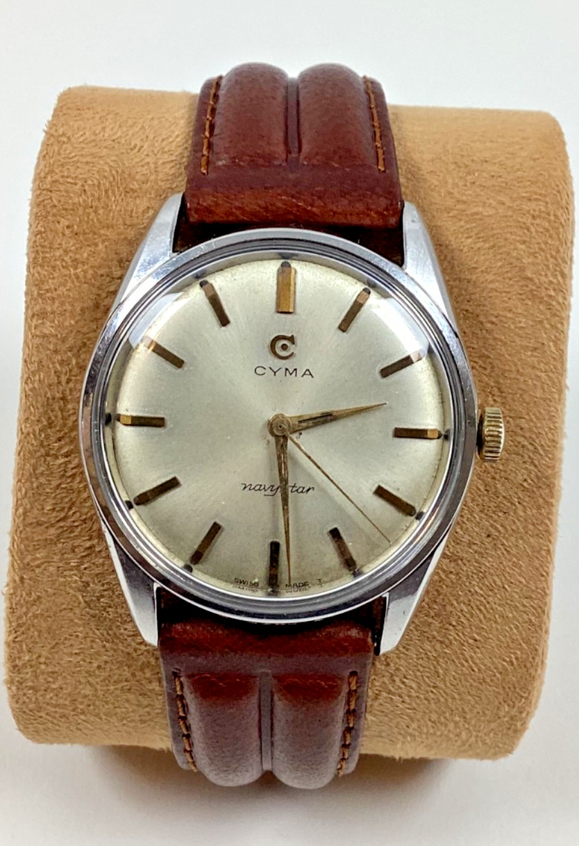 Vintage Cyma 35MM Navystar 18 Jewel Watch Cal R.486.32 New Crystal Running