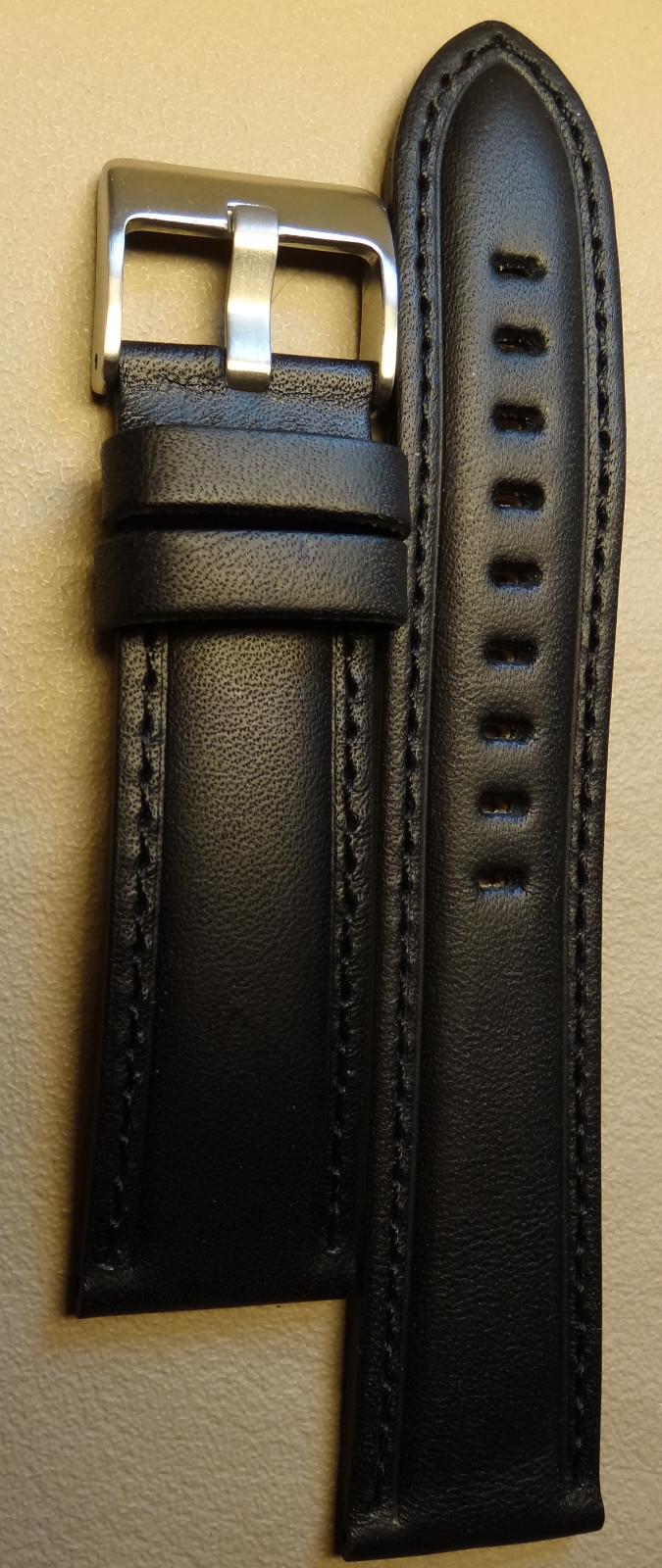 Genuine Leather Black Padded 22mm Smartwatch Watch Band Stainless Steel Buckle