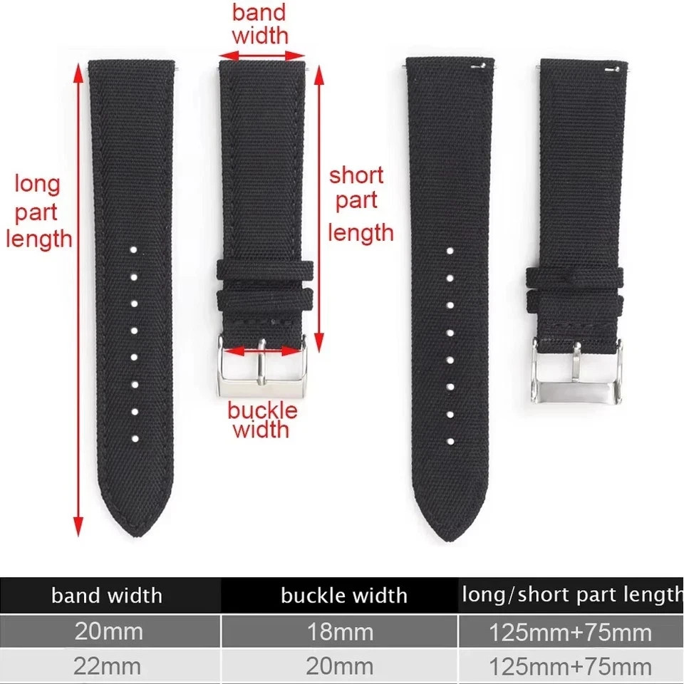 18mm 19mm 20mm 21mm 22mm 24mm Waterproof Sailcloth Watch Strap Two-Sided Nylon
