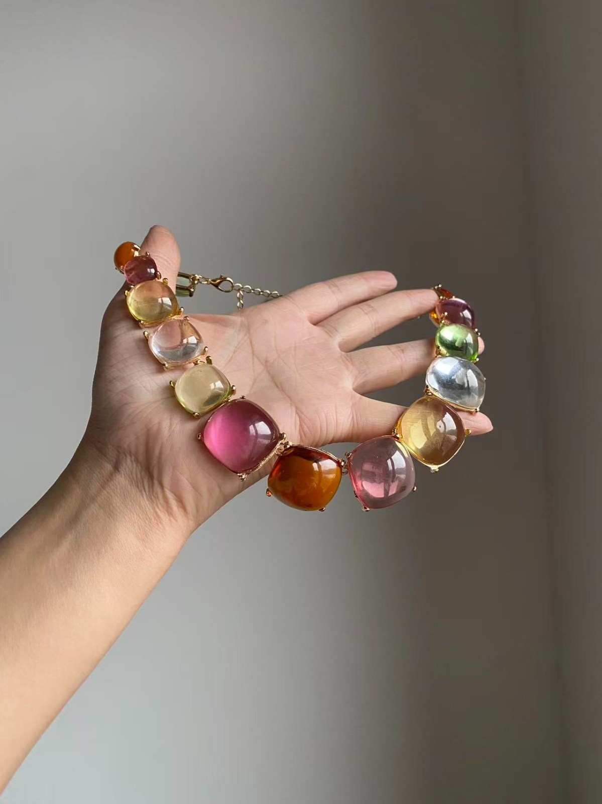 Colorful resin statement earrings and collarbone necklace set