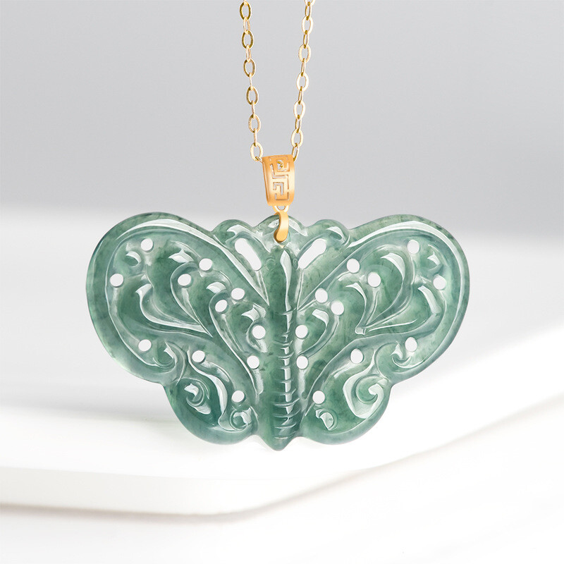 Burmese Jadeite Butterfly Pendant 925 Silver Necklace Natural Jewelry Jade