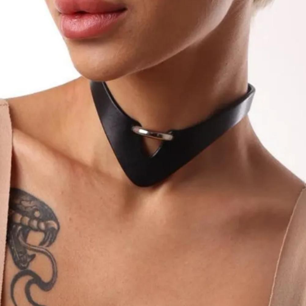Gothic Faux Leather Choker Necklace, Adjustable, Party Festival Elegant Style