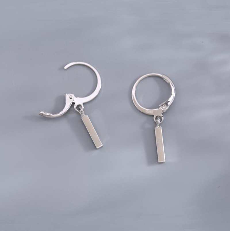 925 Silver Gold Plated LeverBack Hoop Drop Dangle Bar French Wire Earrings I123